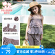 富羅迷女童套裝夏季田園風(fēng)甜美花邊背心格紋闊腿褲兩件套 紫灰  150 