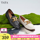 他她（TATA）樂福鞋女鞋2025夏季新款通勤平底單鞋英倫風(fēng)一腳蹬皮鞋 淺黑 37