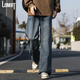 LOMBT復(fù)古水洗牛仔褲男夏季百搭直筒寬松闊腿休閑長褲子BF67深藍(lán)M
