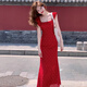 妙奕嘉新中式紅色碎花連衣裙紅裙子女夏季女裝2025新款海邊沙灘長裙草原 紅色波點甜美木耳邊方領連衣裙 L 【建議80-115斤】