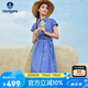 Navigare意大利小帆船女全棉格紋連衣裙收腰短袖襯衫裙2322875503 藍 L
