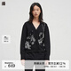 播商場(chǎng)同款V領(lǐng)顯瘦針織開(kāi)衫女秋季新款寬松刺繡外套BDR3UD1946 K40玄黑 M