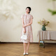 布符（Cloth Fu）布符2025年夏季新品雙層擺開衩旗袍女裝修身顯瘦氣質(zhì)優(yōu)雅通勤百搭 夢幻葉影 M