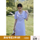 獨束大碼女裝【三色可選】微胖顯瘦mm蝴蝶結V領連衣裙|側邊隱形拉鏈 香芋紫 L （尺碼：2）