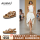 AU&MU【格?；ā?5夏季新款真皮透氣涼鞋上班百搭涼拖鞋軟木厚底勃肯鞋 栗色【頭層牛皮 軟木升級(jí)】 2080 37
