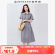佐丹奴翻領(lǐng)裙子女純棉府綢壓褶娃娃領(lǐng)綁帶蛋糕連衣裙13465334
