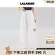 LALABOBO潮流休閑褲男女裝2025夏季新款寬松闊腿時尚百搭長褲子RBEB-ZC23 米白 薄款 S