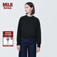 無印良品（MUJI）女式 緊密編織 運(yùn)動(dòng)衫 女士 女款 衛(wèi)衣 圓領(lǐng)短款春季女裝 上衣 黑色 L （165/88A）