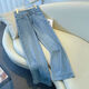羅蒙夏季薄款淺藍色九分窄版直筒牛仔褲女2025新款高腰小個(gè)子闊腿褲子 淺藍色_九分 L 【建議105-115斤】