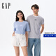 Gap【成毅代言】男女裝2025新款logo條紋純棉短袖T恤常規上衣美版 淺藍色條紋 768022 S 美碼 M亞洲碼175/92A