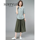 SUSTYLE奢侈高端品牌女裝高檔套裝2025年新款女夏季時(shí)尚格子半袖襯衫洋氣 綠格上衣+軍綠裙褲 M