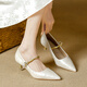 樂(lè )卡利尖頭高跟鞋女2025夏新款秀禾國風(fēng)配旗袍婚鞋不累腳瑪麗珍新娘單鞋 米白色 5cm 37