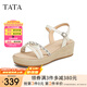 他她（TATA）法式氣質(zhì)坡跟涼鞋女鞋度假風(fēng)厚底涼鞋2025夏新款UQA01BL5 米白 37