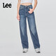 Lee25秋冬新品428懶懶褲舒適高腰直腳五袋款復古中藍色女牛仔褲