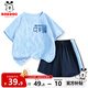 巴布豆男童運動套裝2025夏季新款兒童速干透氣衣服涼感寬松吸汗帥氣童裝 藍 中國藍巴布X 140
