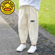 G.duck男童褲子夏季薄款兒童寬松棉麻防蚊褲寶寶寬松長(cháng)褲洋氣休閑運動(dòng)褲 米白色棉麻褲 標準碼 切大 100 建議身高100cm左右3-12歲