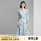 顏域時(shí)尚印花氣質(zhì)連衣裙女秋季2024新款優(yōu)雅中長(zhǎng)款七分袖V領(lǐng)裙子 藍(lán)花 M/38
