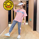 G.DUCKKIDS品牌童裝女童夏裝套裝短袖t恤褲子夏季兩件套洋氣女孩中大童衣服 UUU夏季套裝 粉色 160
