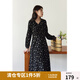獨(dú)束大碼女裝法式甜美V領(lǐng)碎花連衣裙女春裝新款微胖mm顯瘦茶歇裙 黑底棕花 L (尺碼：2)