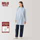 無(wú)印良品（MUJI）Labo 女式 桑蠶絲混 束腰長(cháng)上衣 襯衫 外套 秋冬季款AF033C4A 淺藍色條紋 M (160/84A)