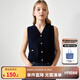 ELLE KIDS童裝 春季女童含羊毛立體學(xué)院風(fēng)V領(lǐng)紋理感針織簡(jiǎn)約疊穿背心馬甲 藏青色 165 （M）