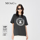 MO&Co.泰迪熊徽章可愛印花圓領(lǐng)短袖寬松T恤純上衣時尚洋氣摩安珂 古堡灰色 M 165