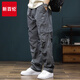 新百倫夏季薄款速干褲2026新款美式休閑工裝褲男寬松大碼潮牌直筒長(cháng)褲子 深灰 M 120-135斤