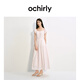 歐時(shí)力OCHIRLY 露肩繡花泡泡袖連衣裙長裙復(fù)古法式2025夏季新品 淺粉 M