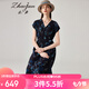 兆君2024春夏真絲新款氣質(zhì)印花連衣裙女風(fēng)情萬種短袖桑蠶絲裙子 藏青 2XL