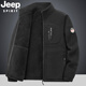 JEEP SPIRIT吉普搖粒絨男士外套春秋款抓絨衛衣寬松運動(dòng)休閑加絨夾克男裝上衣 黑色 XL