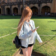 夏蓓朵輕氧系休閑刺繡短外套女2025秋季新款美式慵懶松弛感夾克上衣百搭 淺藍色 L 105-115斤