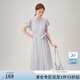 范思藍(lán)恩天絲亞麻氣質(zhì)花苞袖連衣裙女2024夏季新款蓋袖收腰18062 淡霧紫 M