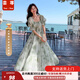 蕓蕁裙子女夏季2025新款法式溫柔風(fēng)方領(lǐng)碎花連衣裙女夏季新款韓版收腰 綠色裙 L 建議120-130斤