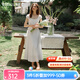 Olrain歐芮兒法式優(yōu)雅白色收腰連衣裙女裝夏季2025新款方領(lǐng)茶歇裙 白色 M