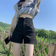 渝鼎福彈力黑色牛仔短褲女夏外穿排扣收腹超高腰闊腿a字熱褲打底短褲 黑色 優(yōu)質(zhì)面料M