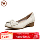 駱駝 女士粗跟淺口單鞋一腳蹬羊皮舒適媽媽鞋 P24S152002 米白 38