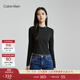 Calvin Klein Jeans秋季女士純棉休閑簡(jiǎn)約刺繡圓領(lǐng)修身打底長(cháng)袖T恤J222394 BEH-太空黑 M