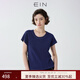 EIN【航海系】EIN言海藍洗色圓領(lǐng)休閑短袖T恤女萊賽爾棉抽褶上衣新款 墨藍 L