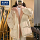 棉致羽絨棉服女假兩件冬季2025新款寬松加厚面包服潮流學(xué)生連帽外套 米白色 2XL 建議150-170斤