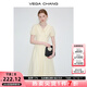 VEGA CHANG泡泡袖連衣裙女2025夏季新款收腰顯瘦高級感法式長裙 杏仁黃 M