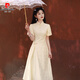 皮爾卡丹（pierre cardin）高級感旗袍2025新款春夏新中式奧黛連衣裙改良版少女年輕款薄荷綠 奶黃色 XL