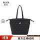 KANGOL官方大容量托特包菱形格秋冬新款單肩手拎包包女綿綿購物袋包抽繩 黑色