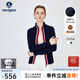 Navigare意大利小帆船毛衣女士春季翻領(lǐng)純羊毛打底衫通勤針織開(kāi)衫女裝外套 海軍藍/紅 L