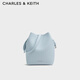 CHARLES&KEITH荔枝紋單肩斜挎子母水桶包生日禮物新年禮物送女友CK2-10151504 Sea Salt Blue海鹽藍 M