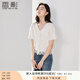 香影法式刺繡鏤空襯衫女2025夏新款白色v領(lǐng)時尚花邊短袖上衣襯衣 米白 L 165/88A/110-125斤