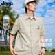 JEEP SPIRIT吉普牛津紡襯衫男夏季時(shí)尚印花短袖男士休閑百搭襯衣男 杏色 XL