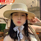 妙奕嘉防曬帽女遮陽(yáng)帽太陽(yáng)帽草帽女士帽子遮臉大帽檐沙灘防嗮帽戶(hù)外海邊 米色+藍色泡芙格綁帶