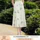 香影新中式國風(fēng)半身裙女夏季2025新款印花百褶日?？纱└牧捡R面裙 綠色 S