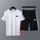 阿迪達斯（adidas）運動(dòng)套裝男裝 2025夏季新款健身服快干短袖T恤短褲跑步透氣兩件套 白色短袖（短三條紋）+快干短褲 S/175