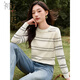 初申春秋針織衫女時(shí)尚圓領(lǐng)清爽條紋通勤休閑毛衣打底衫上衣S53Z083